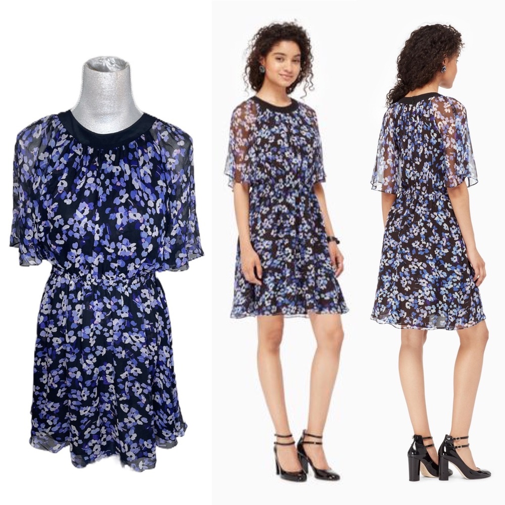 Kate Spade New York Hydrangea Floral Print Silk Chiffon Small Fit & Flare